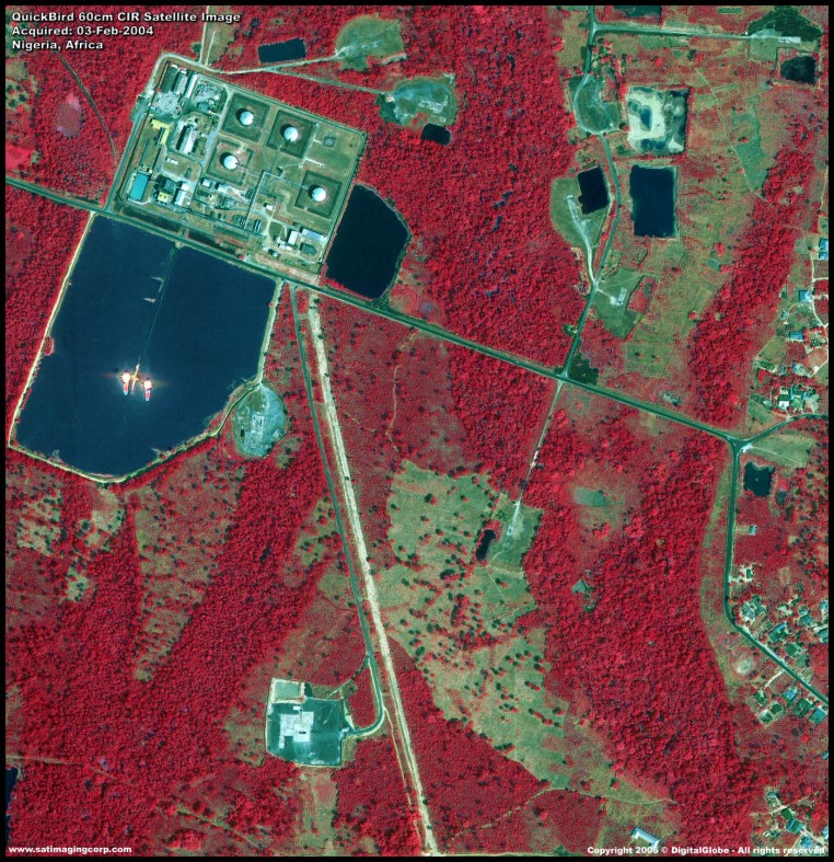 QuickBird Infrared Satellite Image over oil production facilities in Nigeria, Africa
